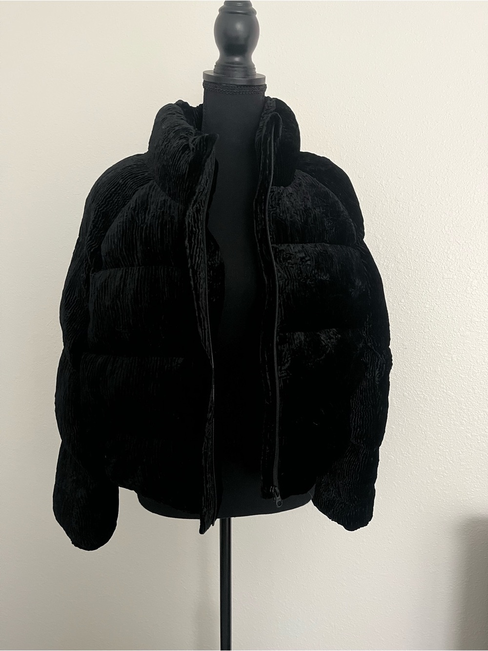 cult gaia Black Plush Quilted Puffer Jacket